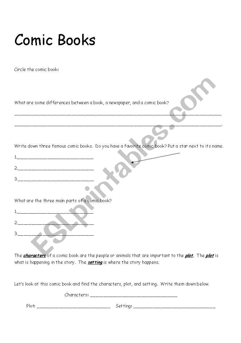 All about comic books worksheet