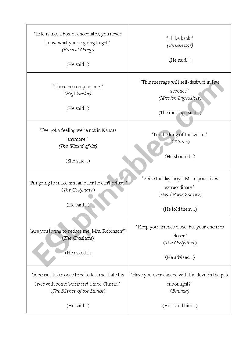 Movie quotes worksheet