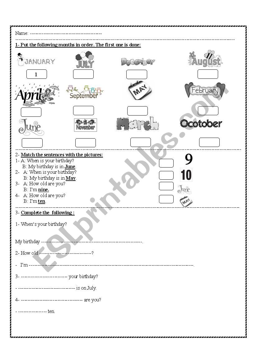 Months of the year worksheet