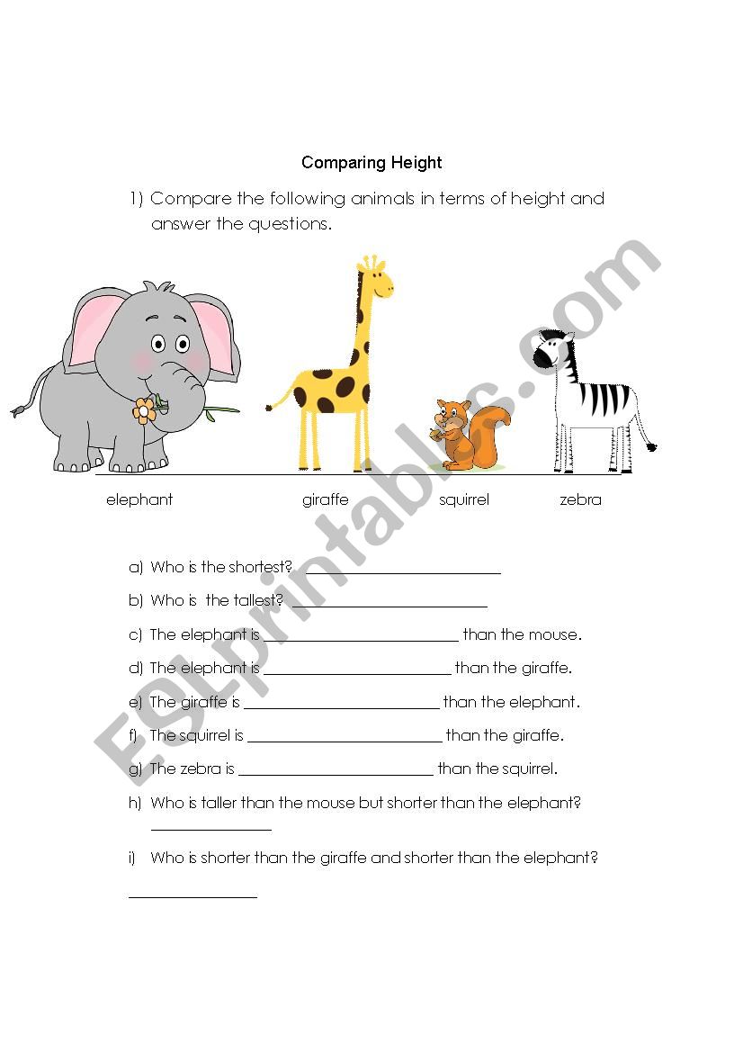Comparing heights worksheet
