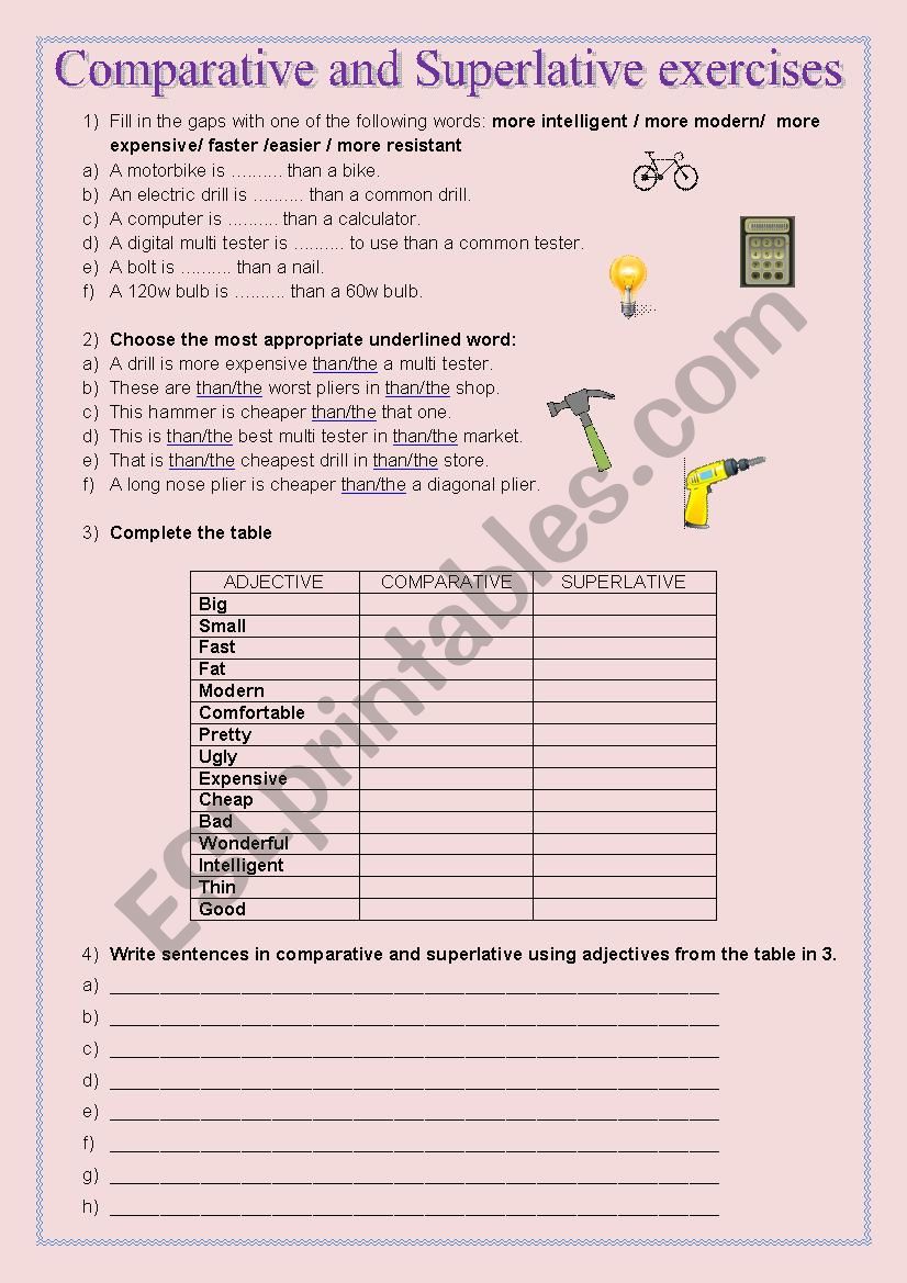 Comparative and superlative exercises