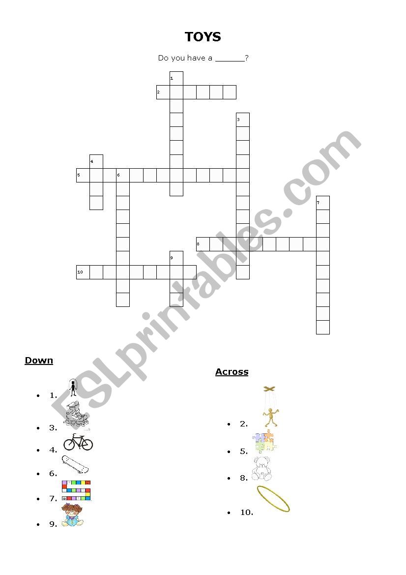 Toys Crossword Puzzle worksheet