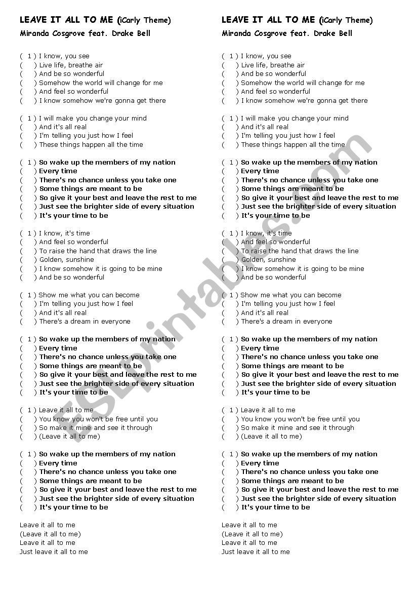 Song activity: Leave it all to me
