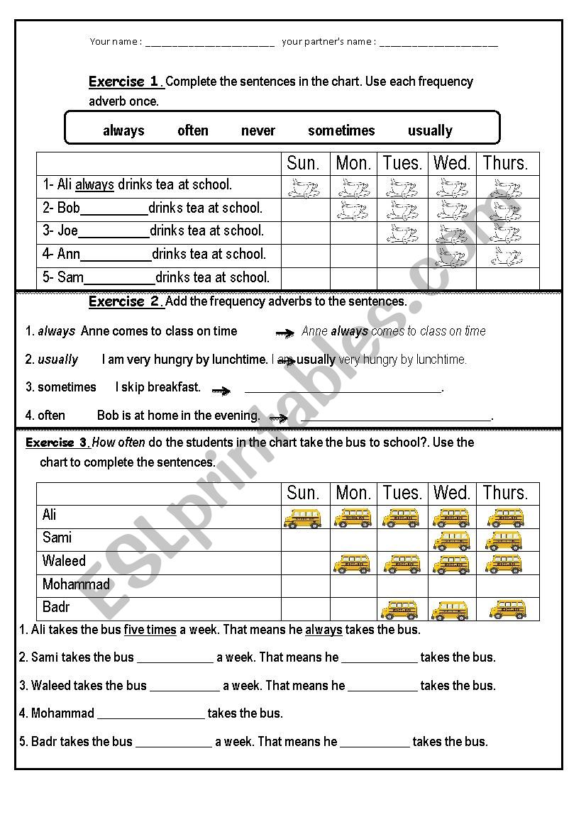 frequency adverbs worksheet