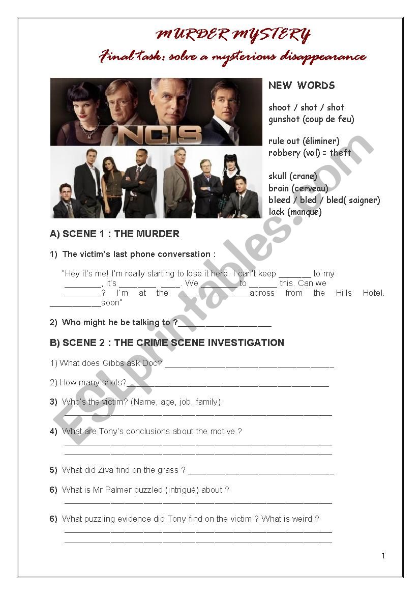 Detective story worksheet