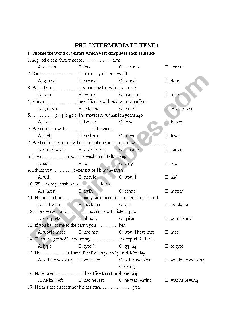 pre-intermediate-english-test-esl-worksheet-by-sunnyle