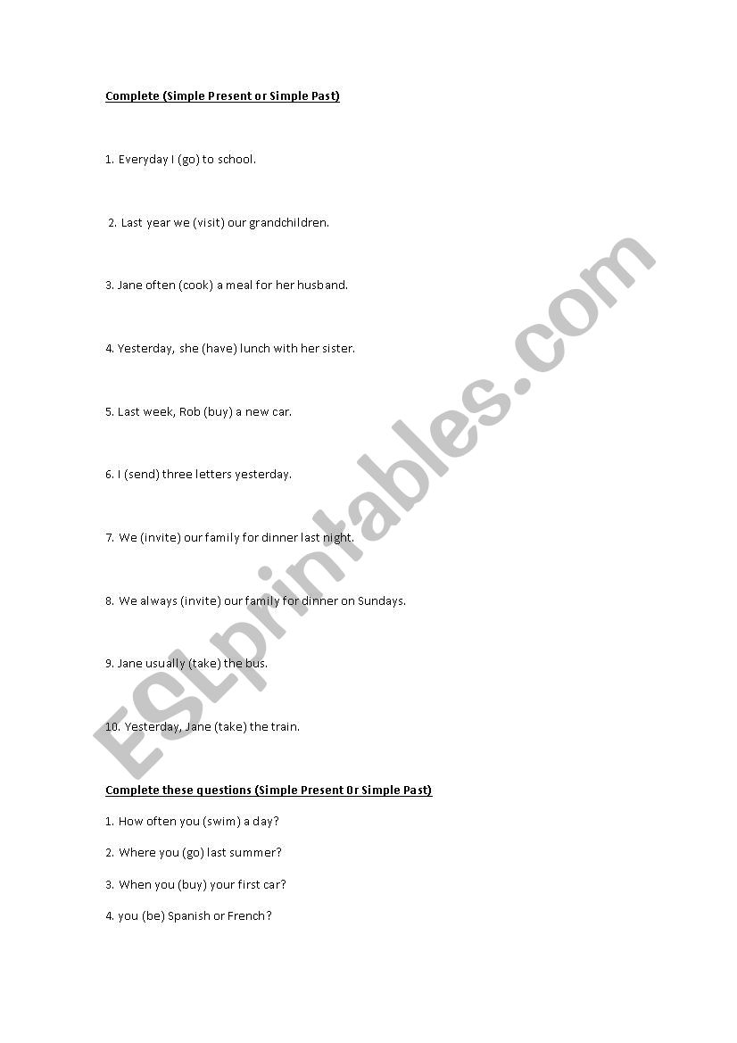 Simple Present or Simple Past worksheet