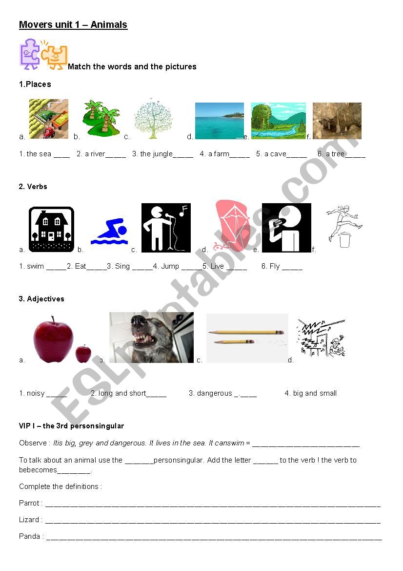 MOVERS Unit 1 vocabulary worksheet