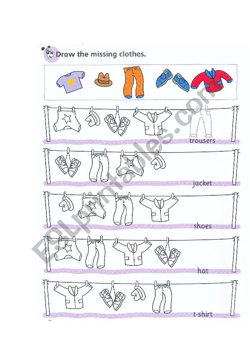 Draw the missing clothes worksheet