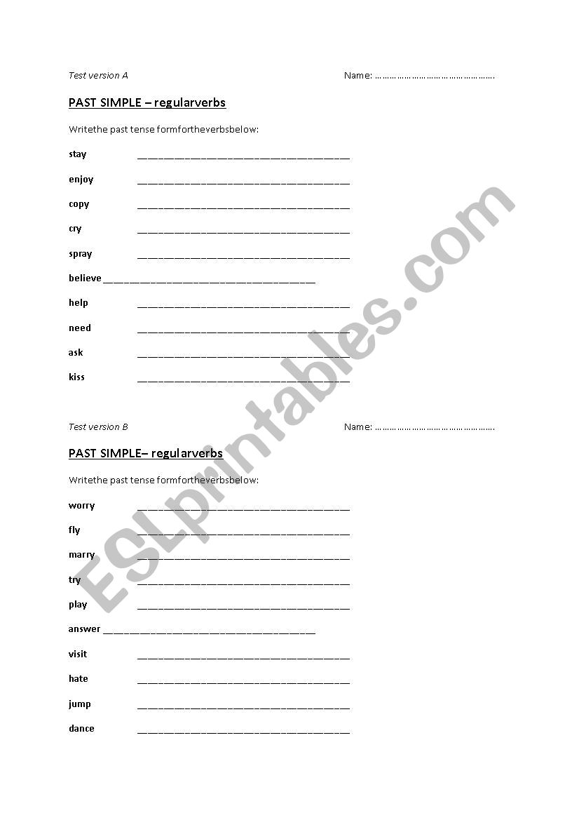 Test on past simple - irregular verbs