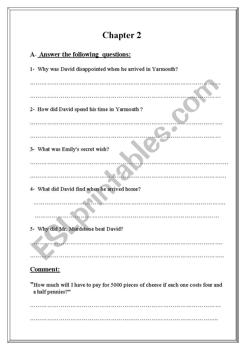 David Copperfield chapter 2 worksheet