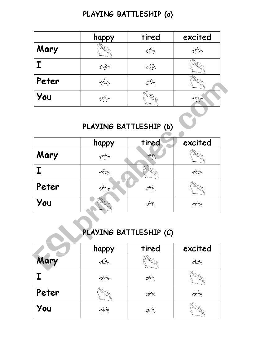 BE BATTLESHIP worksheet