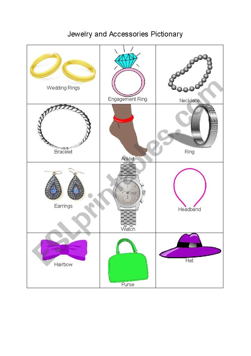 Jewelry and Accessories - ESL worksheet by Lunaluz524