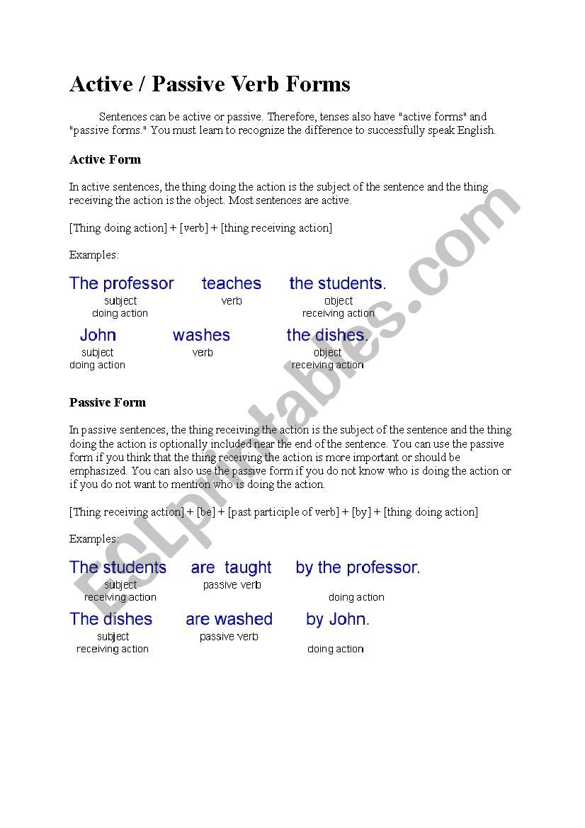 active and passive worksheet