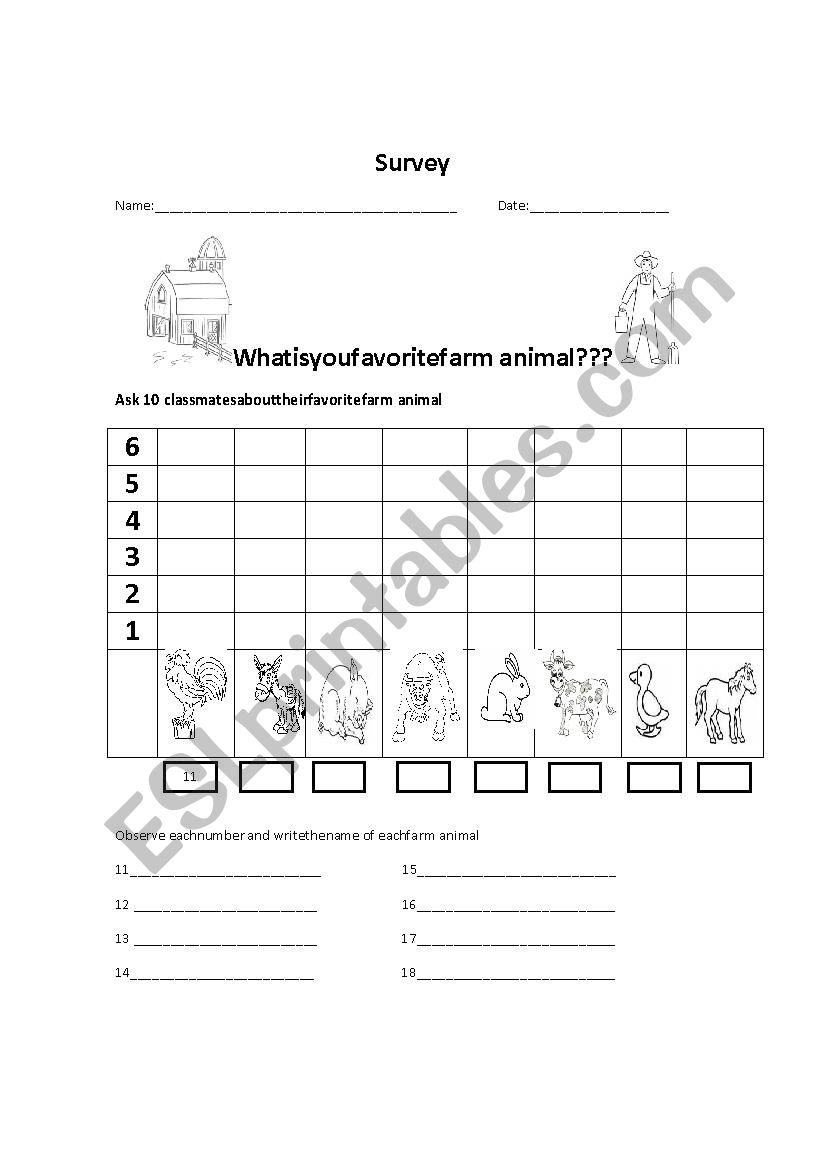 Survey Farm animals worksheet