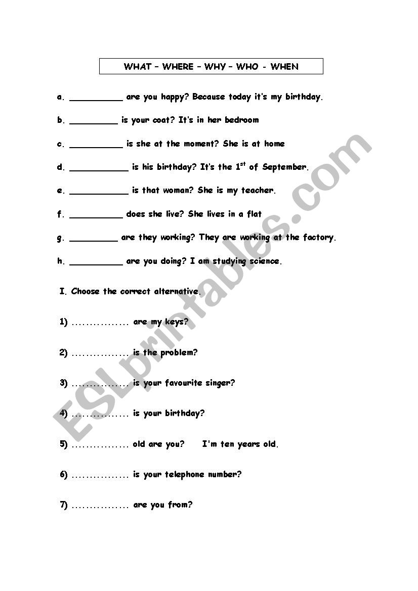 WH QUESTIONS worksheet