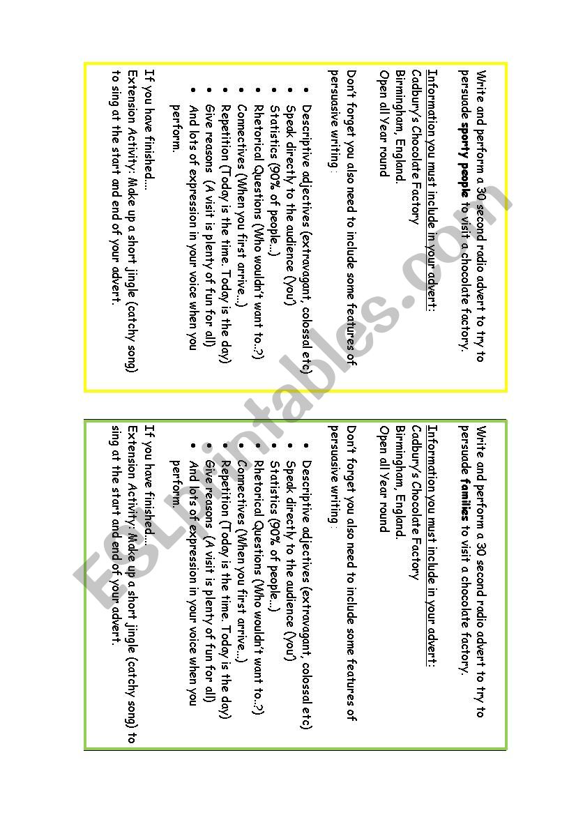 Radio Adverts worksheet