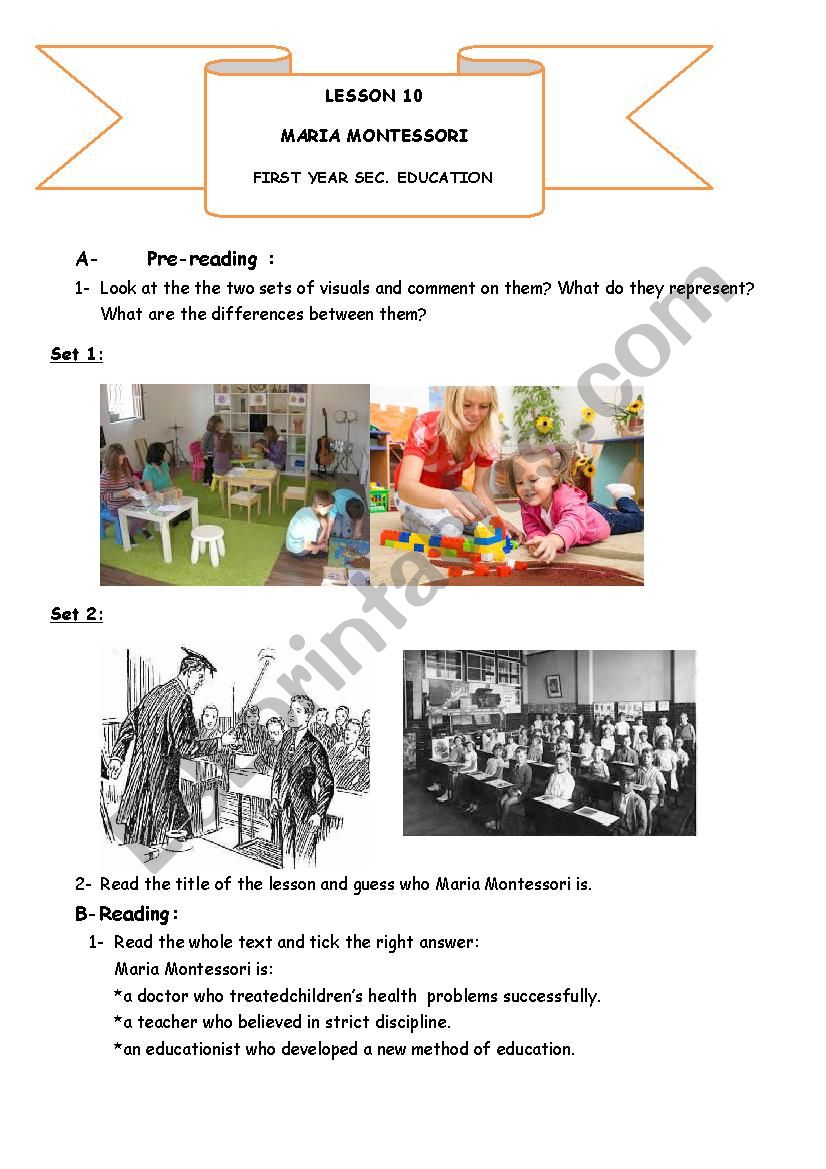 lesson 10 Maria Montessori worksheet