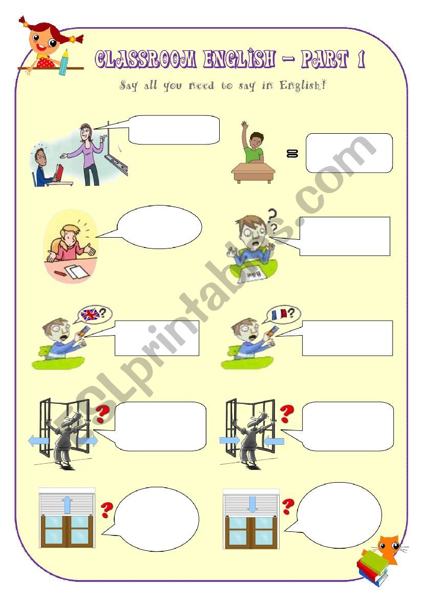 Classroom English - Part 1 - Worksheet