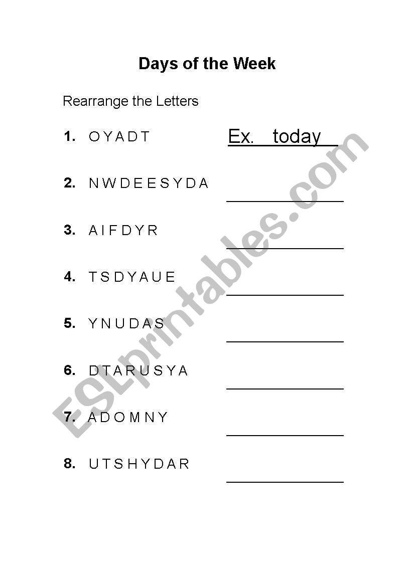 Days of the Week worksheet