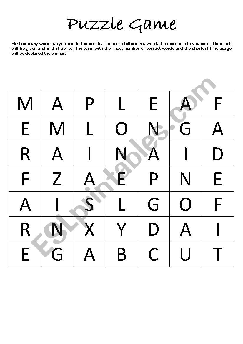 Puzzle Game worksheet