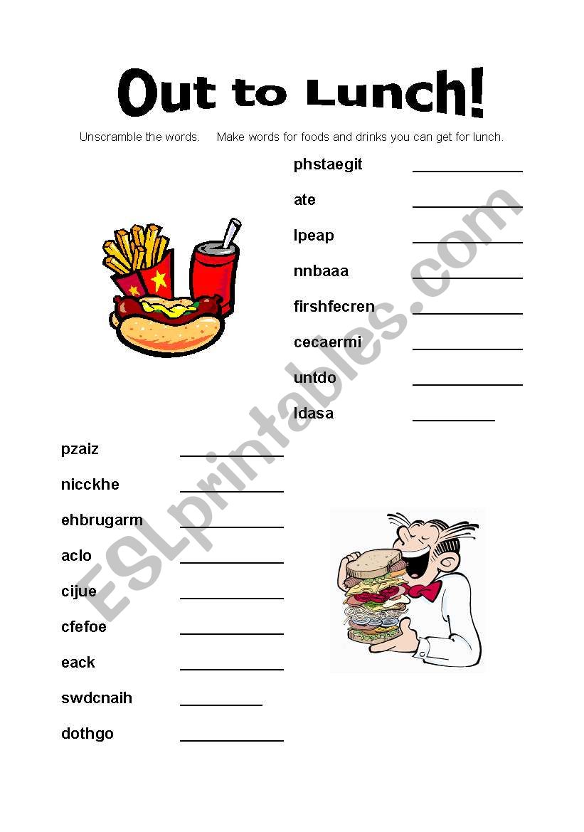 Out to Lunch!  -  Unscramble the Lunch Words