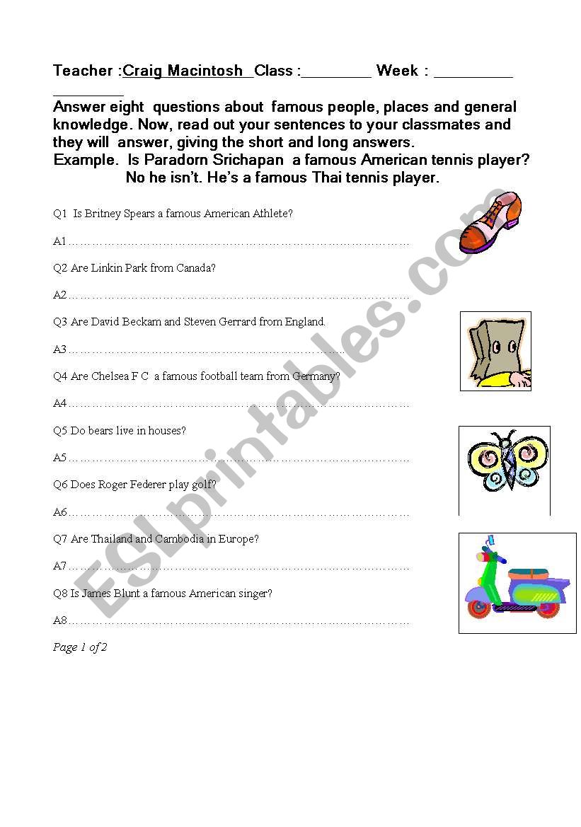 short and long answers worksheet