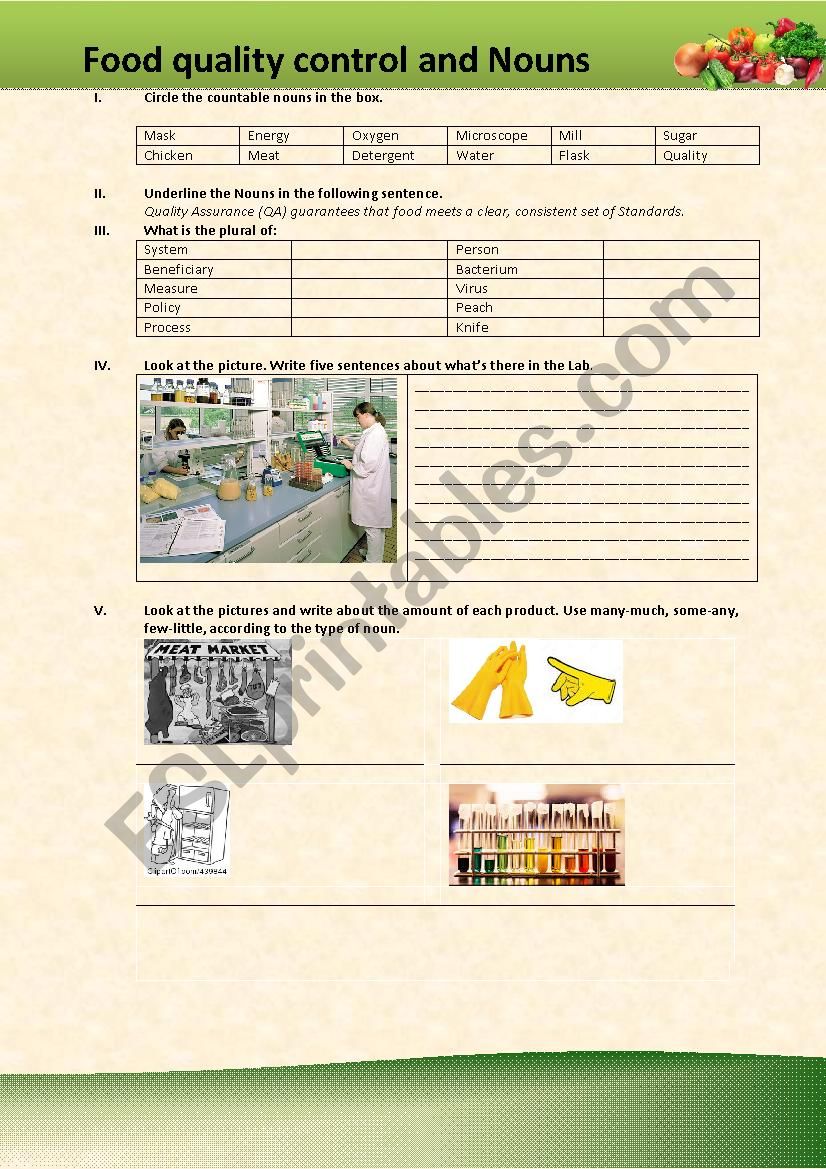 FOOD QUALITY CONTROL AND NOUNS