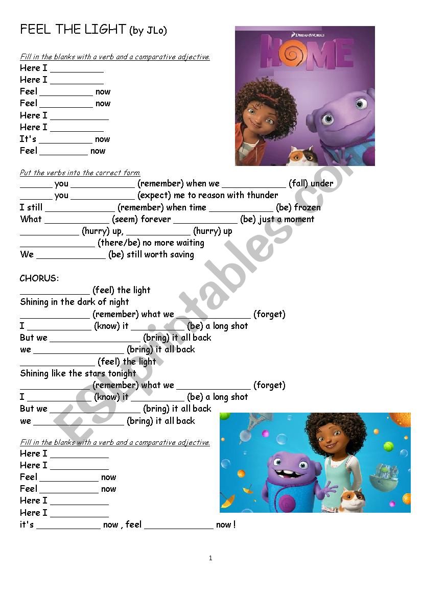 Feel the light worksheet