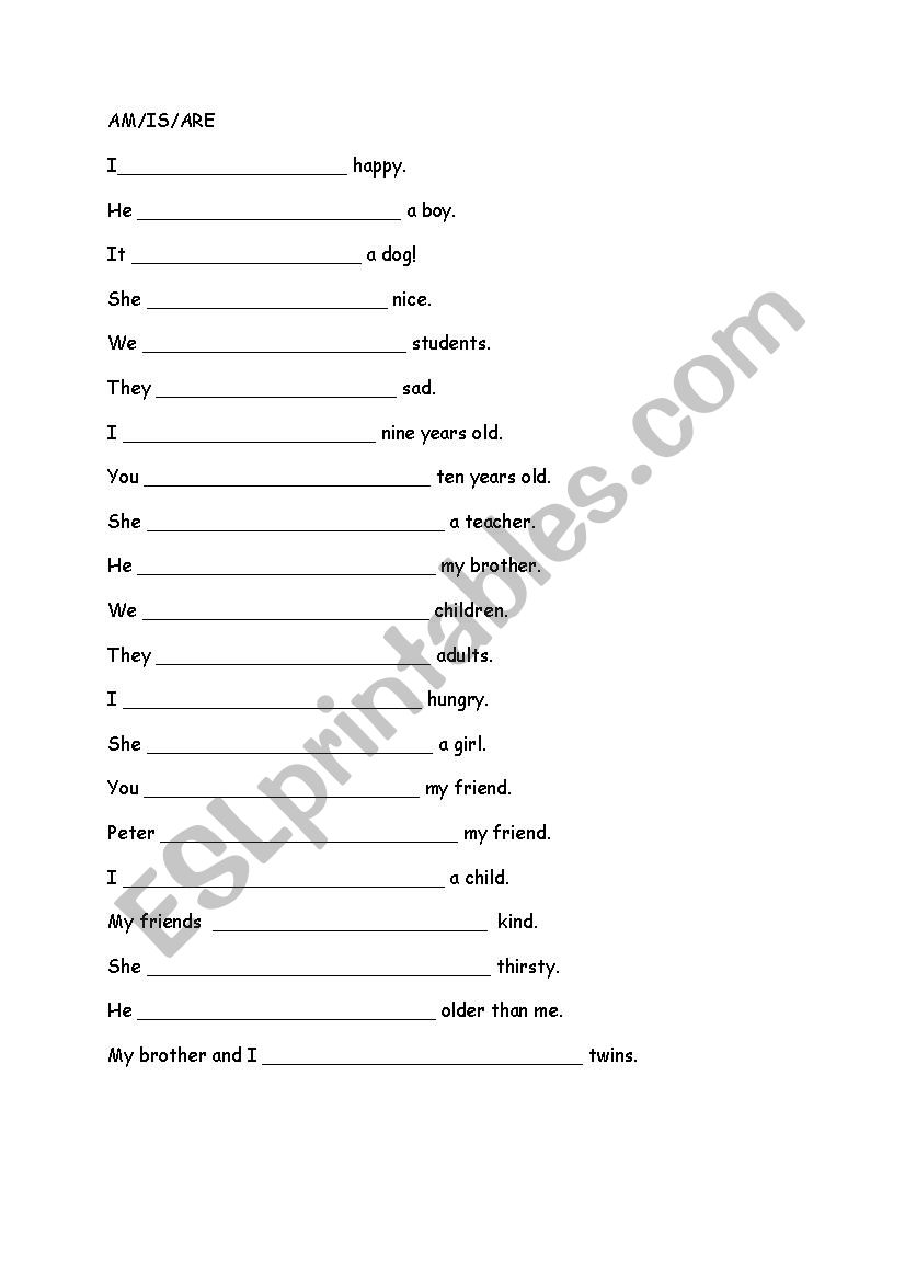 VERB TO BE worksheet