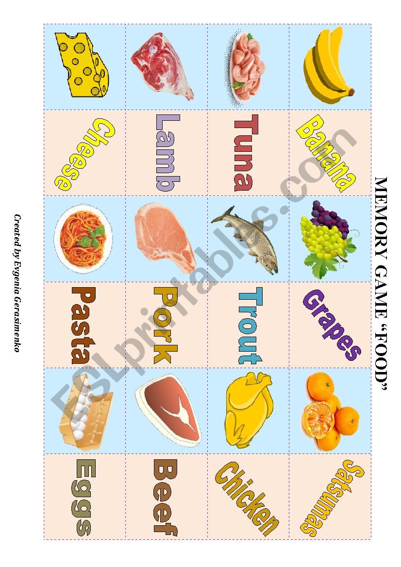 FOOD (memory game) worksheet