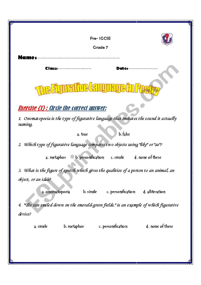 poetry worksheet