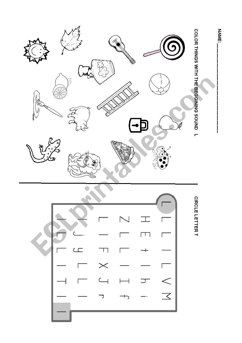 color things with L worksheet