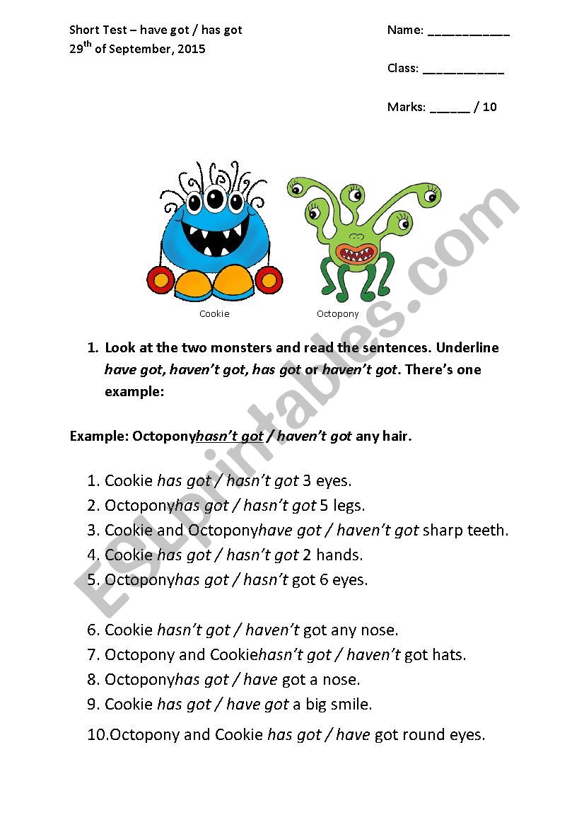 Have got Has got worksheet