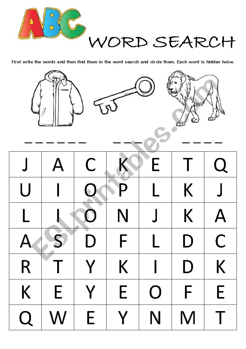 Alphabet Word Search (J, K, L)