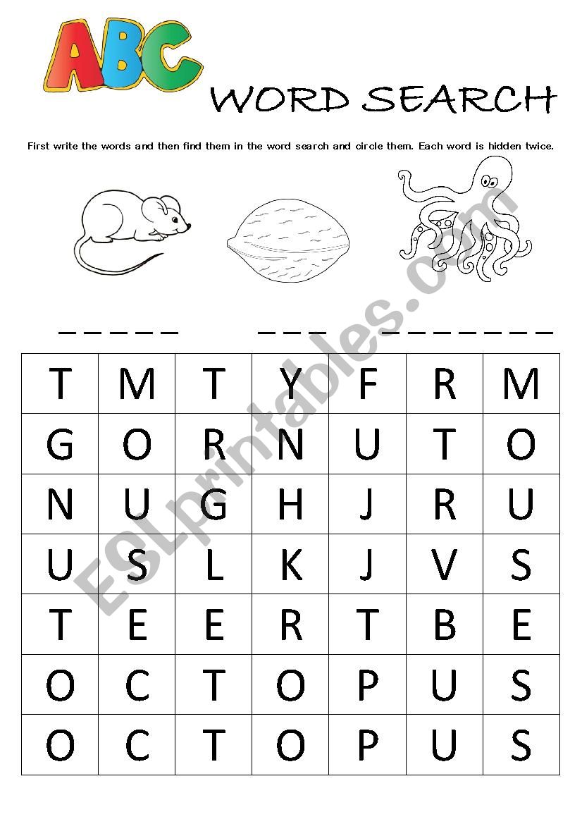 Alphabet Word Search (M, N, O)