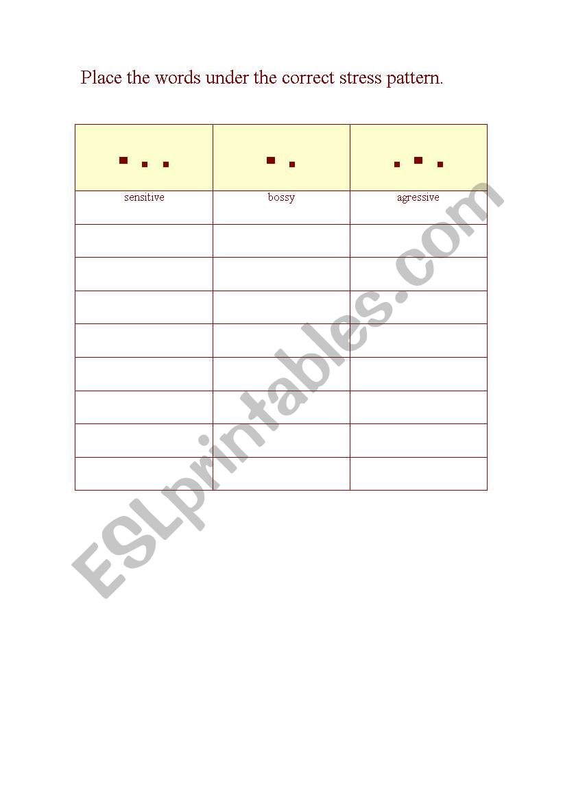 stress exercise worksheet