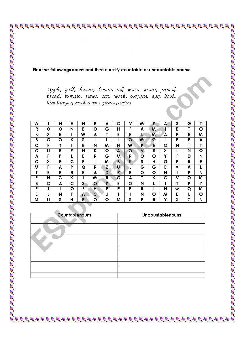 Uncountable and Countables nouns