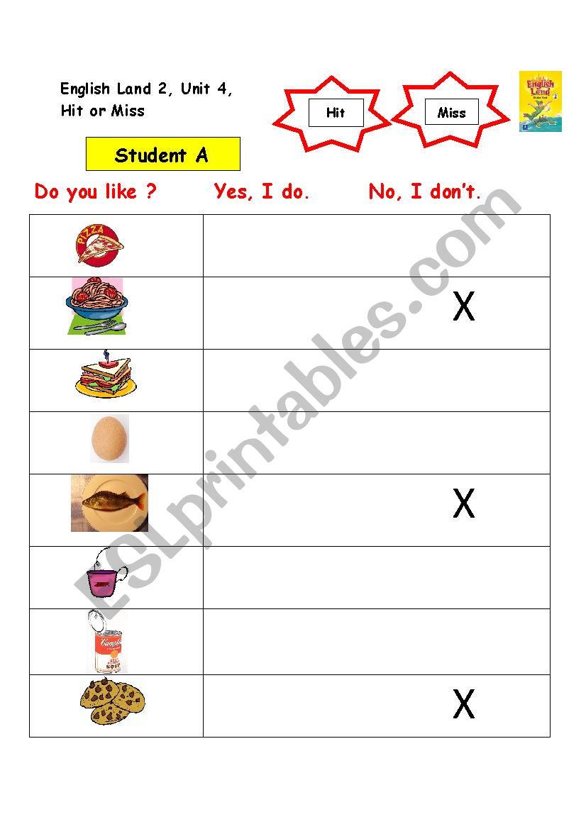 Do you like...? Hit or Miss worksheet