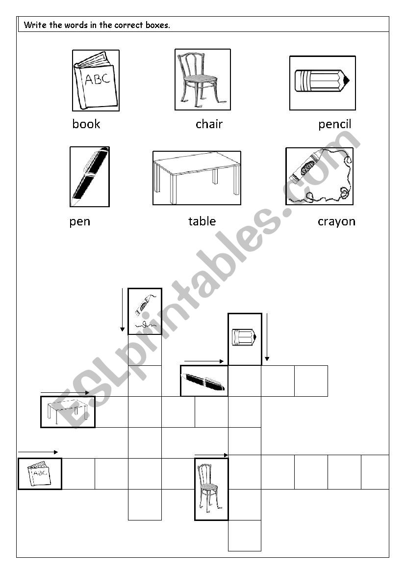 Crossword Puzzle School Objects 