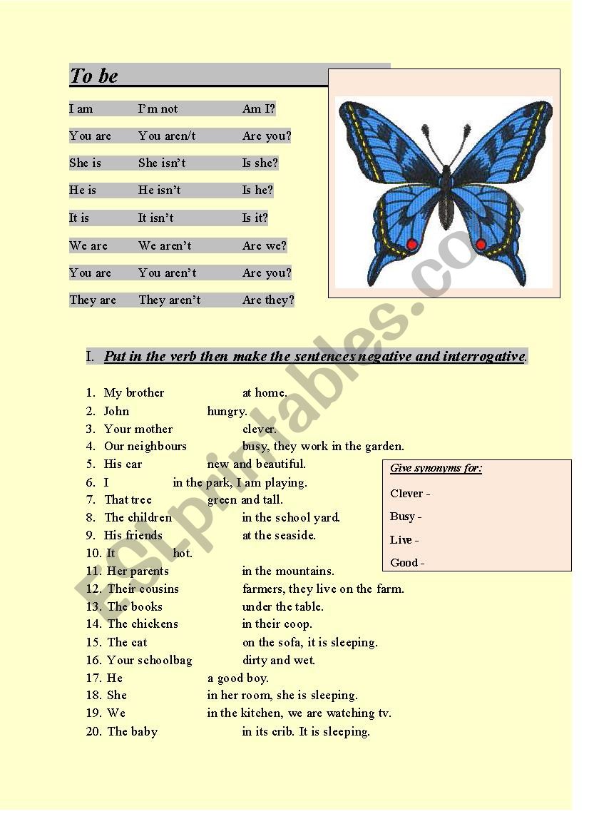 To Be worksheet