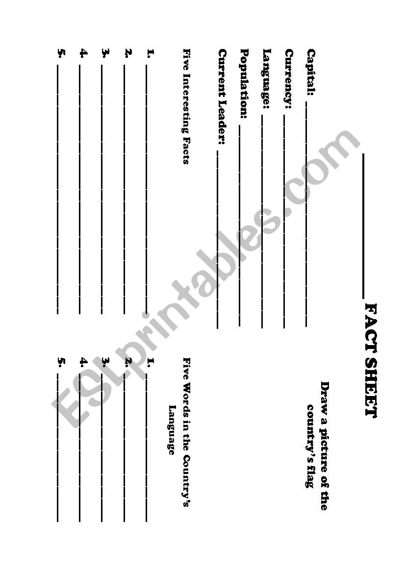 Country Fact Sheet worksheet