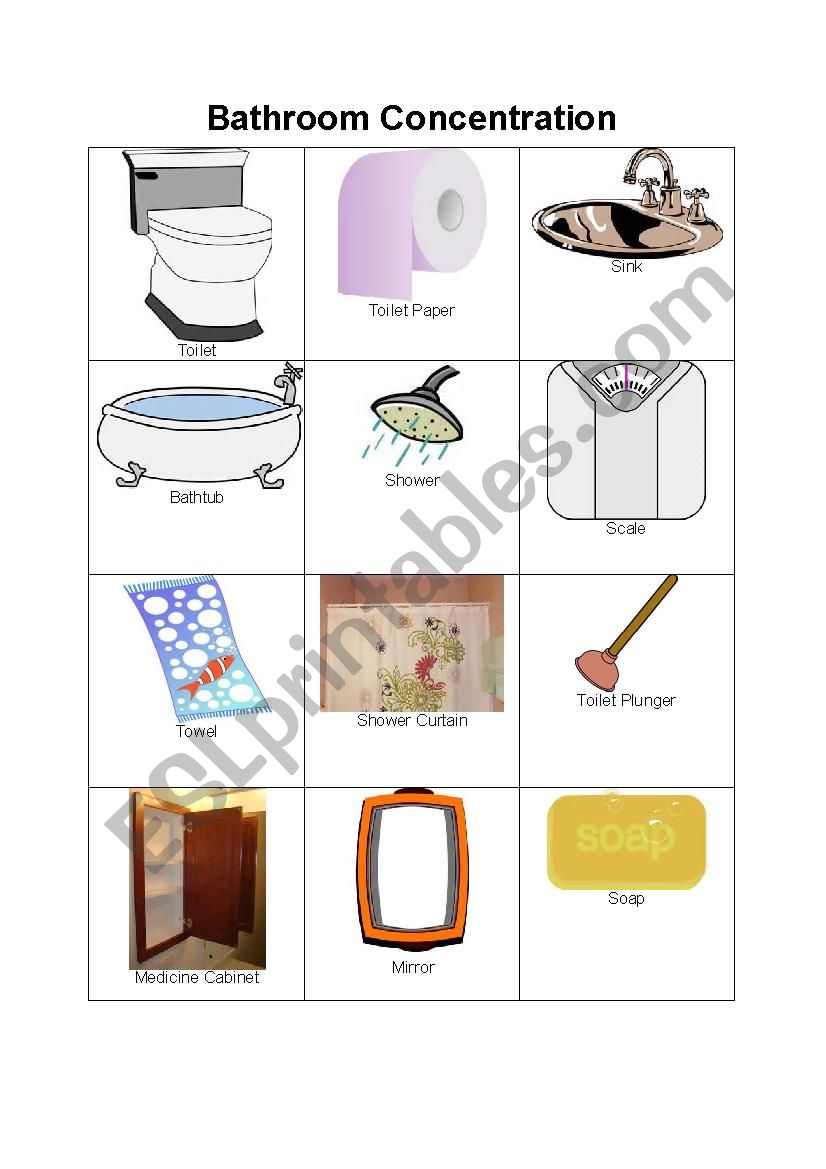 Bathroom Concentration Game worksheet