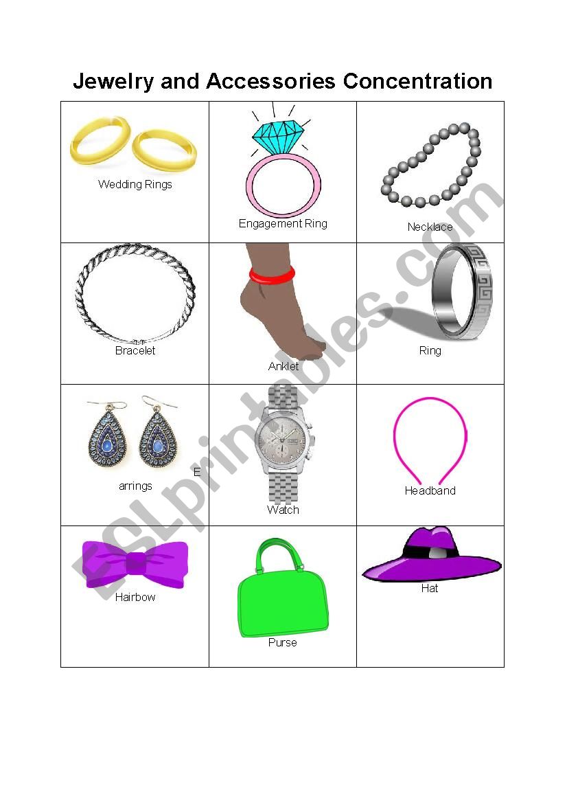 Jewelry and Accessories Concentration Game