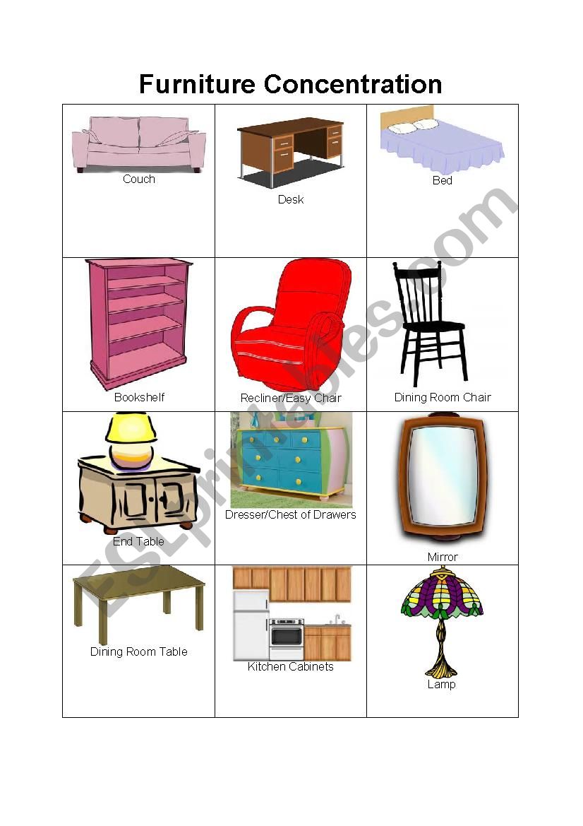 Furniture Concentration Game worksheet