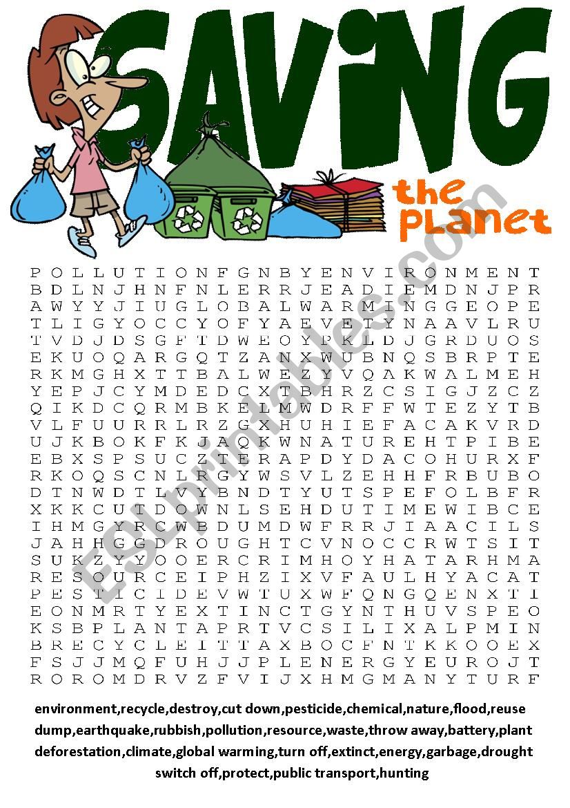 Wordsearch Series 5-Saving the planet wordsearch and other vocabulary exercises