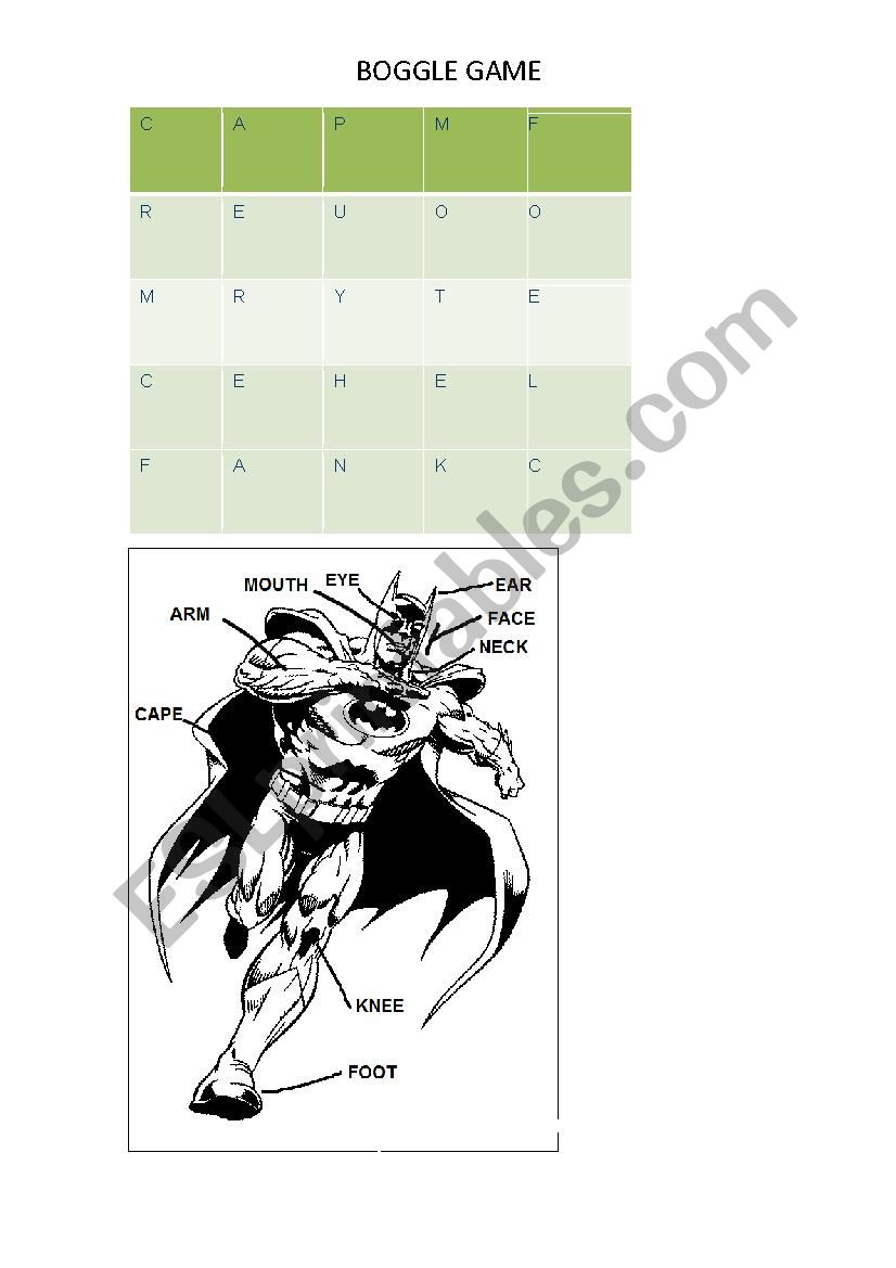 Batman Boggle worksheet