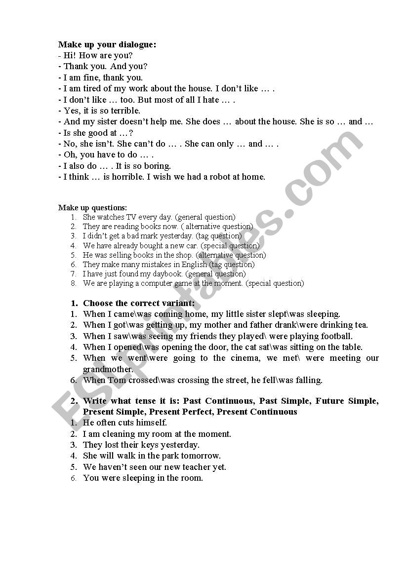 tense forms worksheet