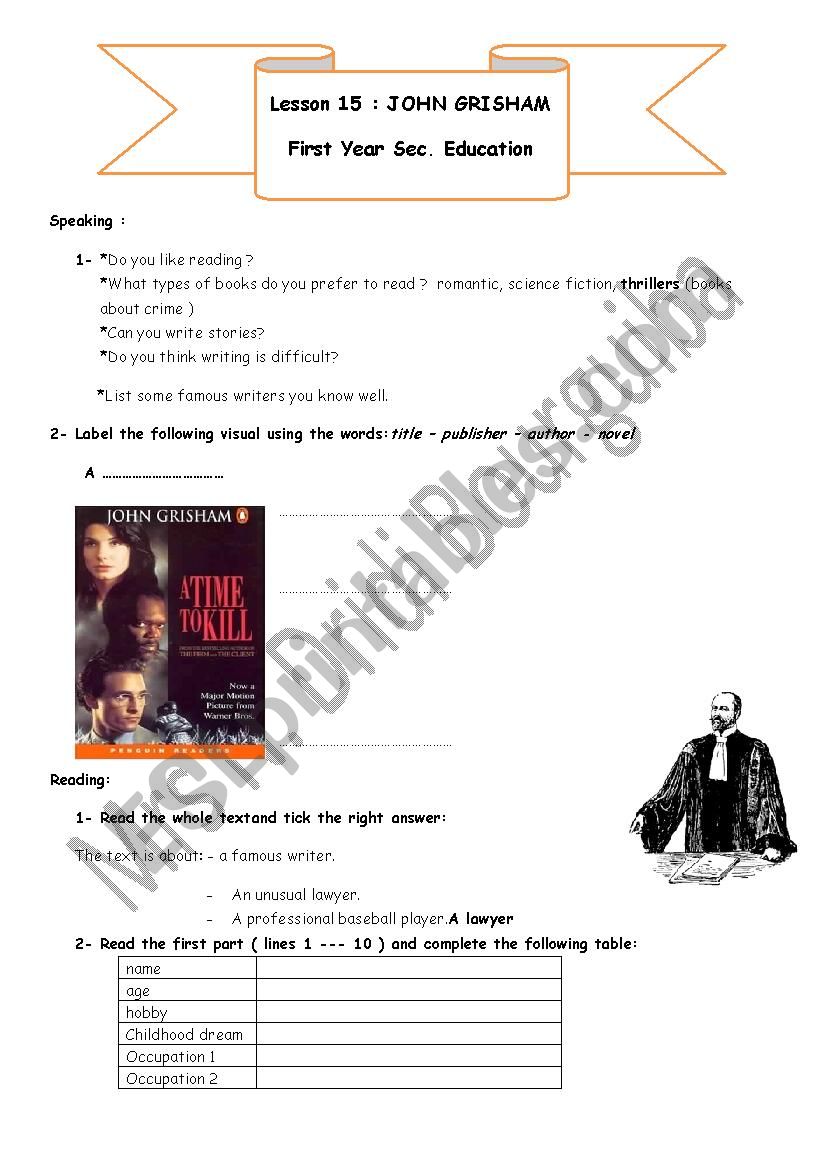 lesson 14 John Grisham worksheet