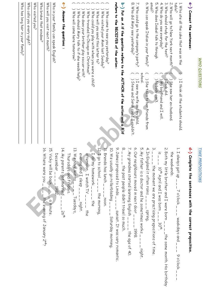 Who questions and time preposition 